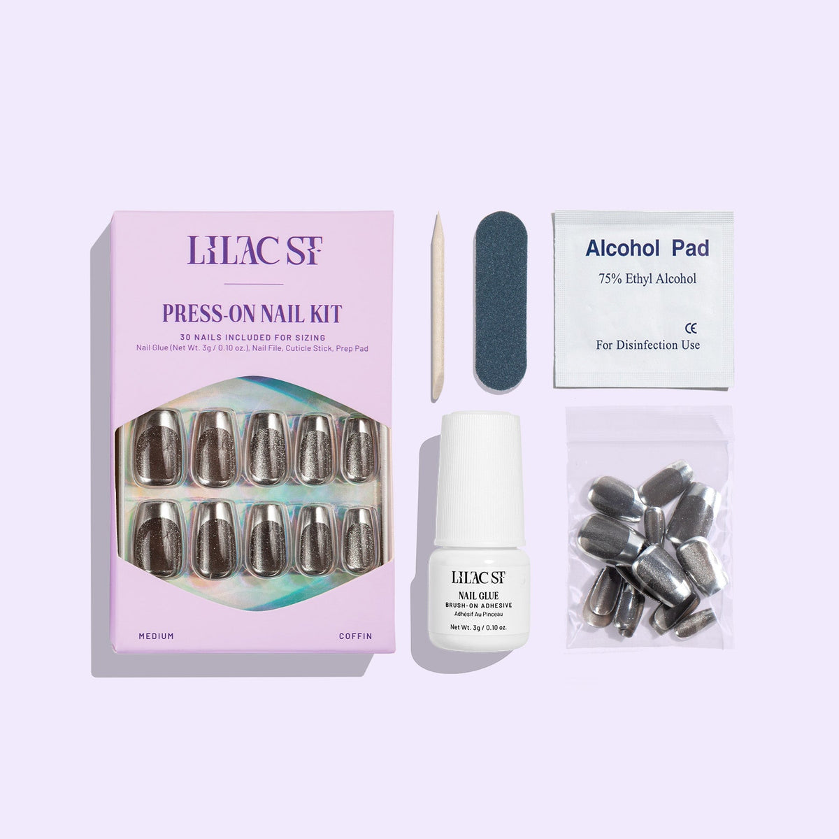 Silver Lining Press on nails kit - Lilac St.
