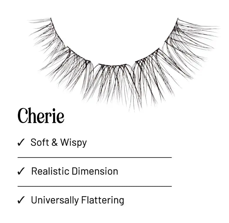 Cherie NanoSoft lash clusters arranged in a curved row, with soft, wispy fibers and varied lengths.