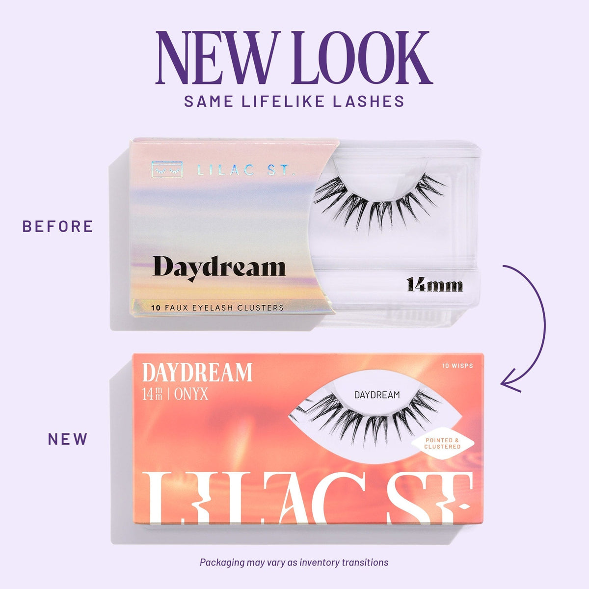 New Look Same Lifelike Lashes: Before packaging compared against New packaging. Packaging my vary as inventory transitions. 