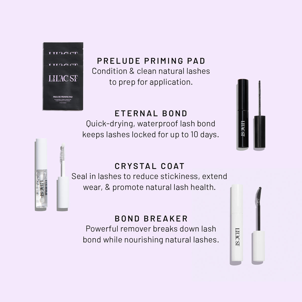 Deluxe Starter Kit accessories, including prep pads, bond, sealant, and remover for lash cluster application.